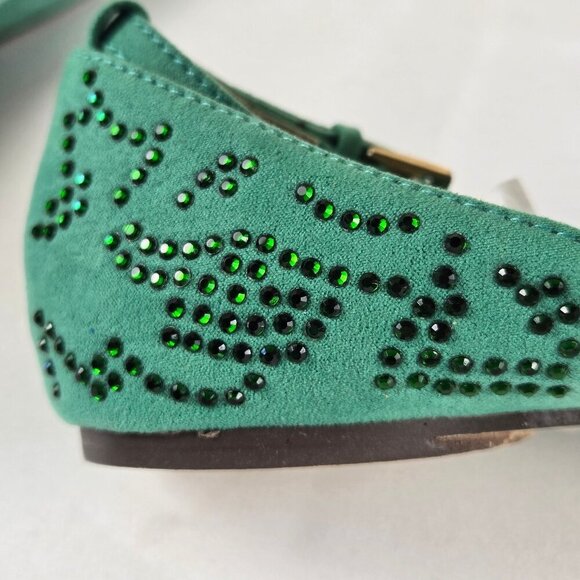 Nature Breeze Size 8 Green T-Strap Ballet Flats Crystal Embellishments NWOT - Picture 10 of 13